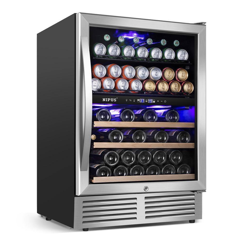 Nipus 24 in. Dual Zone Upper and Lower 27-Wine Bottles and 94-Cans Beverage  Wine Cooler in Silver Built-in and Freestanding NPDUAL03