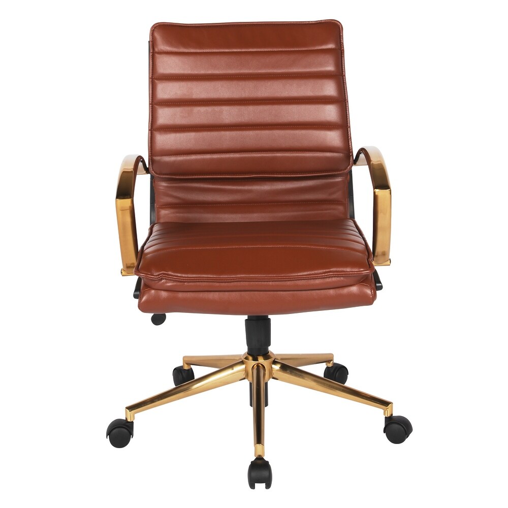 OSP Home Furnishings Gold Base Mid back Faux Leather Office Chair