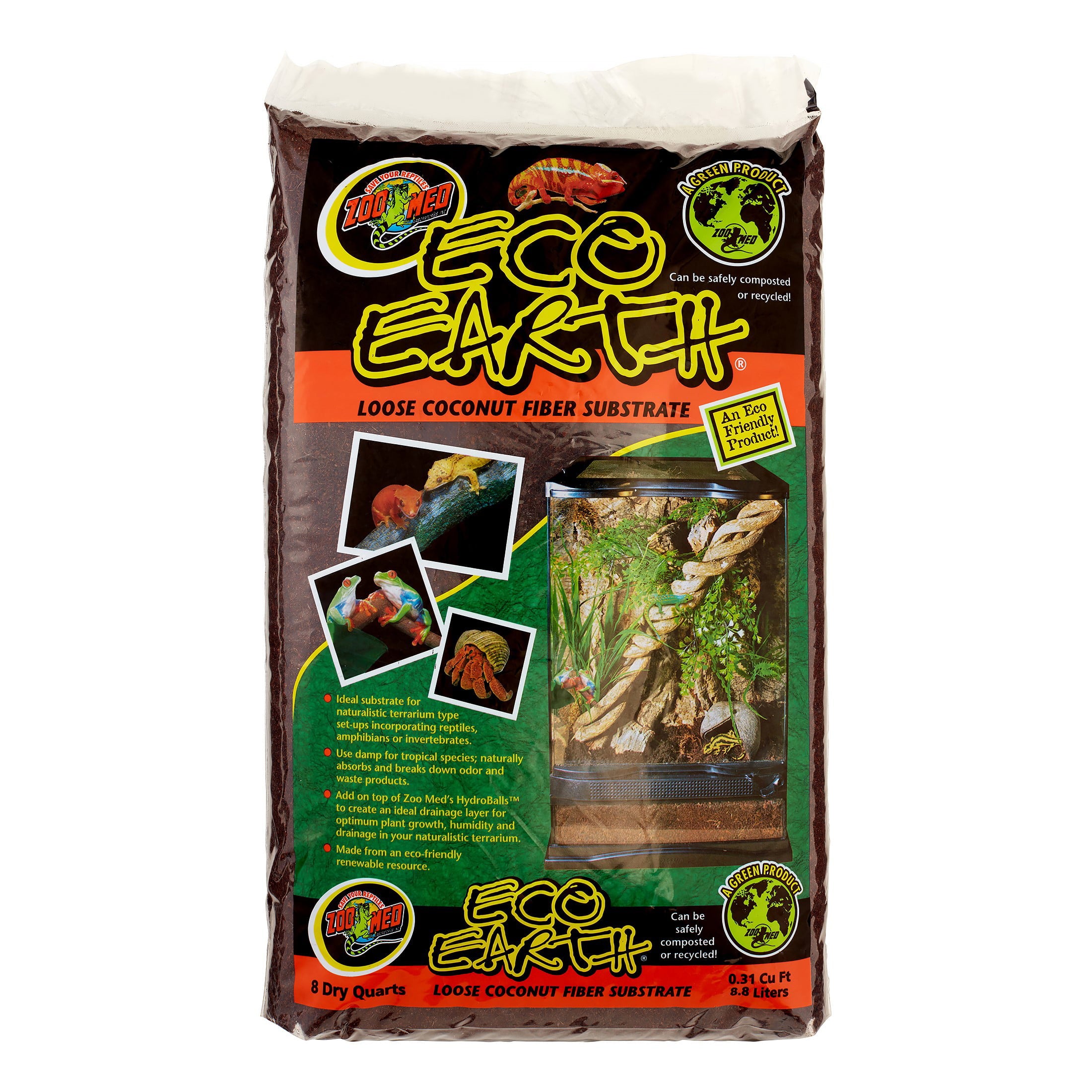 Zoo Med Eco Earth Loose Coconut Fiber Reptile Substrate， 8 Dry Qt