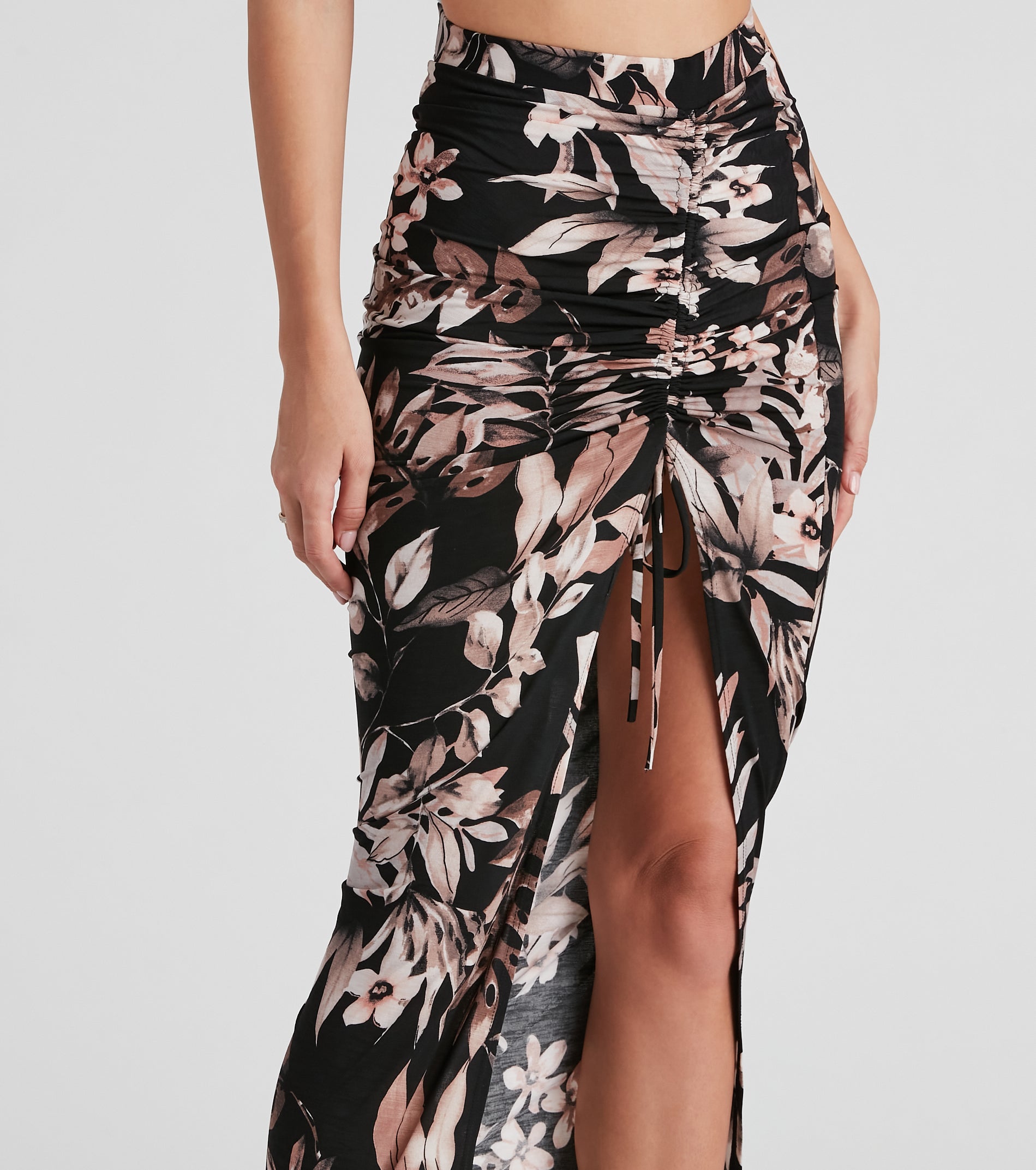 Island Flower High Slit Midi Skirt