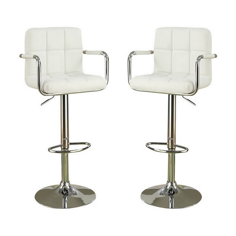 Arm Chair Style Bar Stool With Gas Lift White And Silver Set of 2