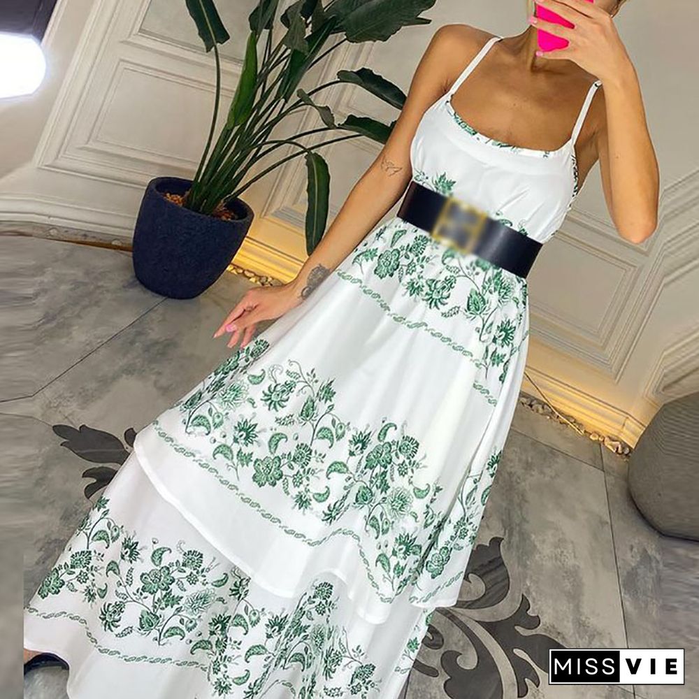 Summer Sexy Boho Print Sling Loose Dress Women Casual Beach Sleeveless Maxi Dresses New Harajuku Pattern Retro Party Dress