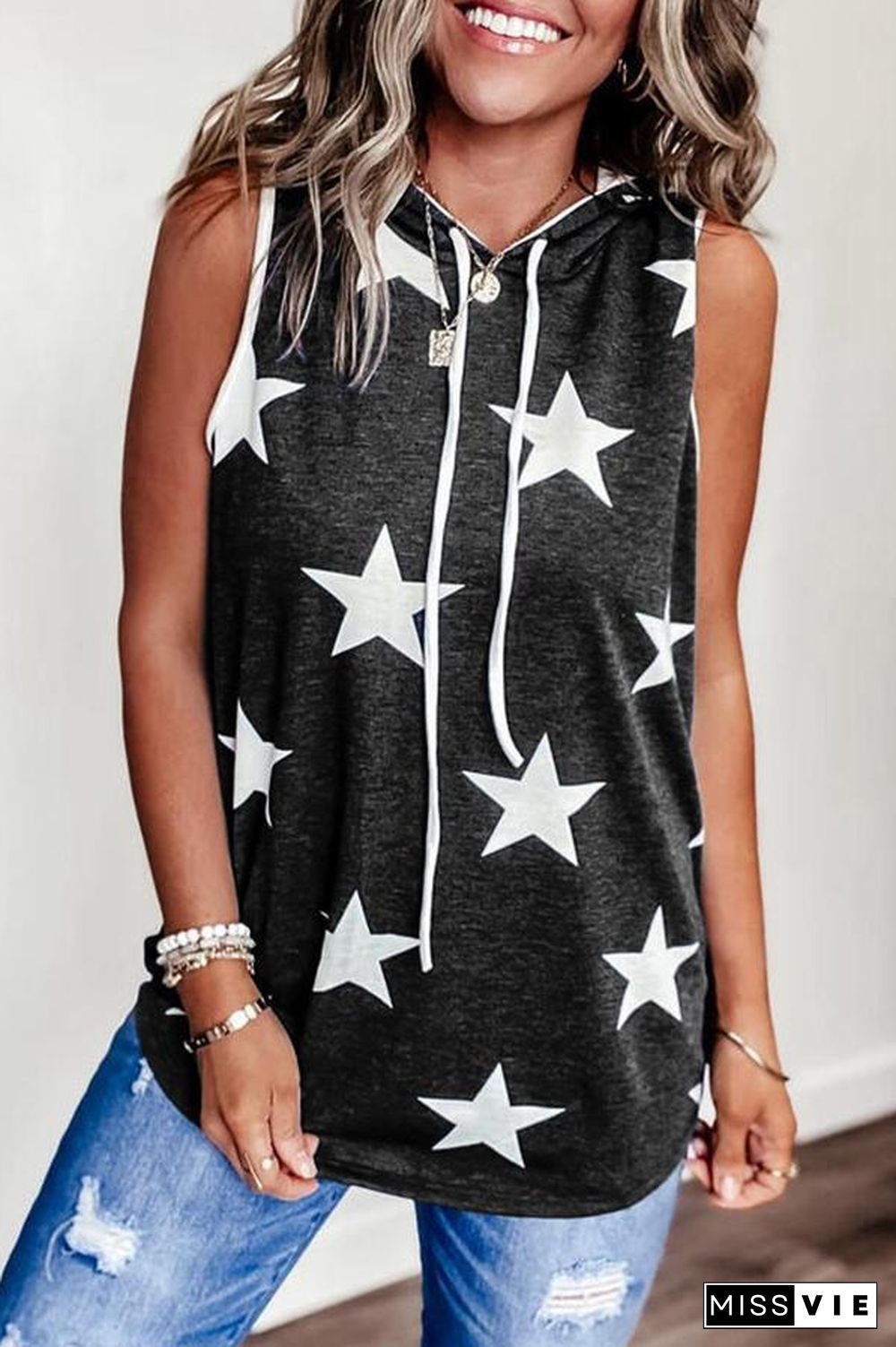 Star Printed Hooded Tank Top (4 Colors) P15481