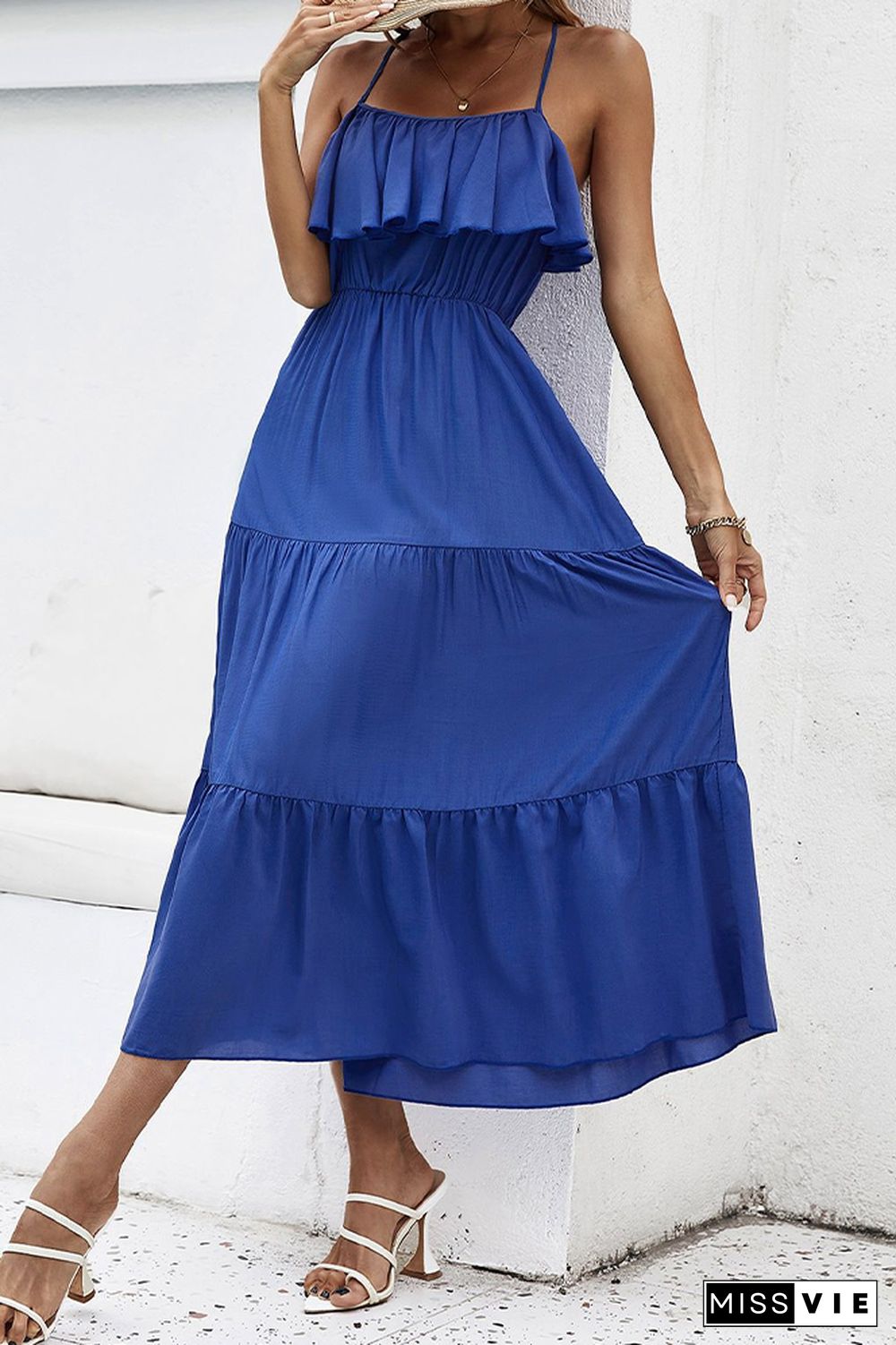 Blue Spaghetti Straps Maxi Dress Wholesale