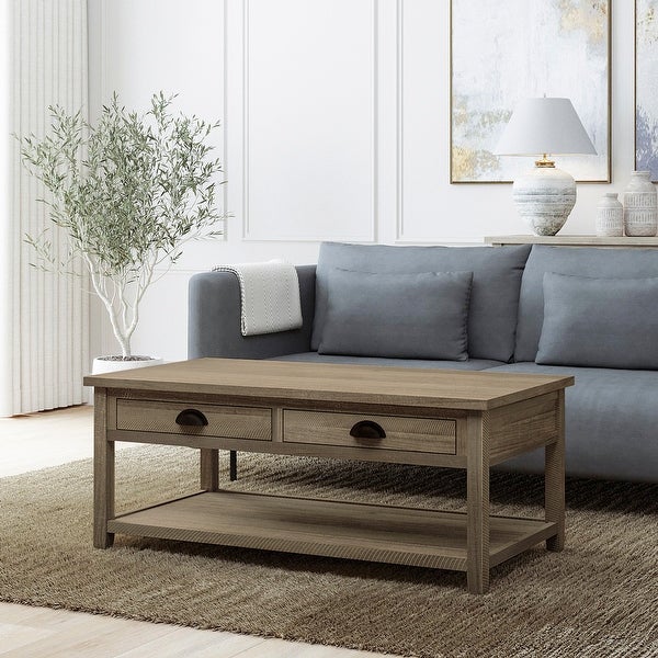 Wood Sofa Table Coffee Table with 2 Drawers and 1 Shelf for Living Room