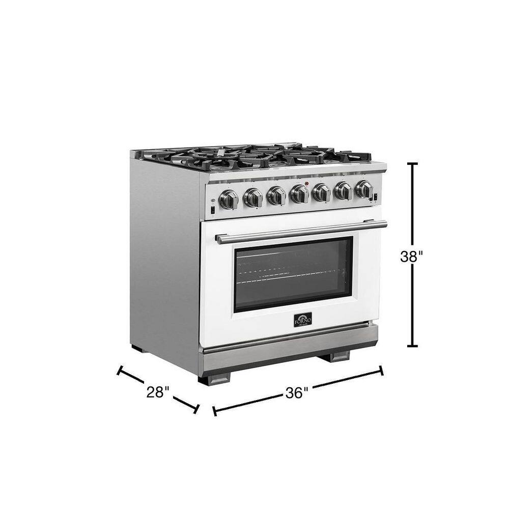 Forno Capriasca 36 in. 5.36 cu. ft. Gas Range with 6 Gas Burners Oven in Stainless Steel with White Door FFSGS6260-36WHT