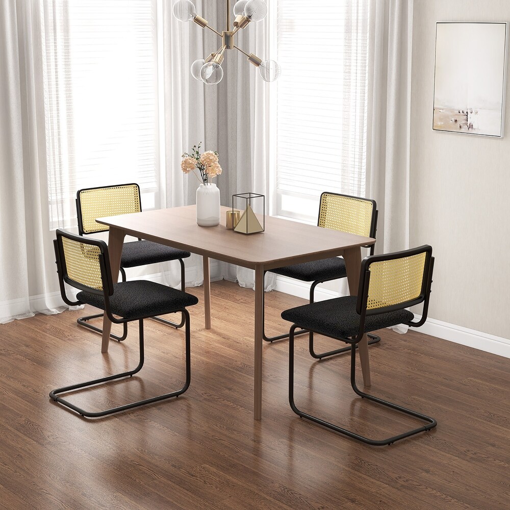 Costway Dining Chairs Set Rattan Upholstered Dining Chairs with Cane