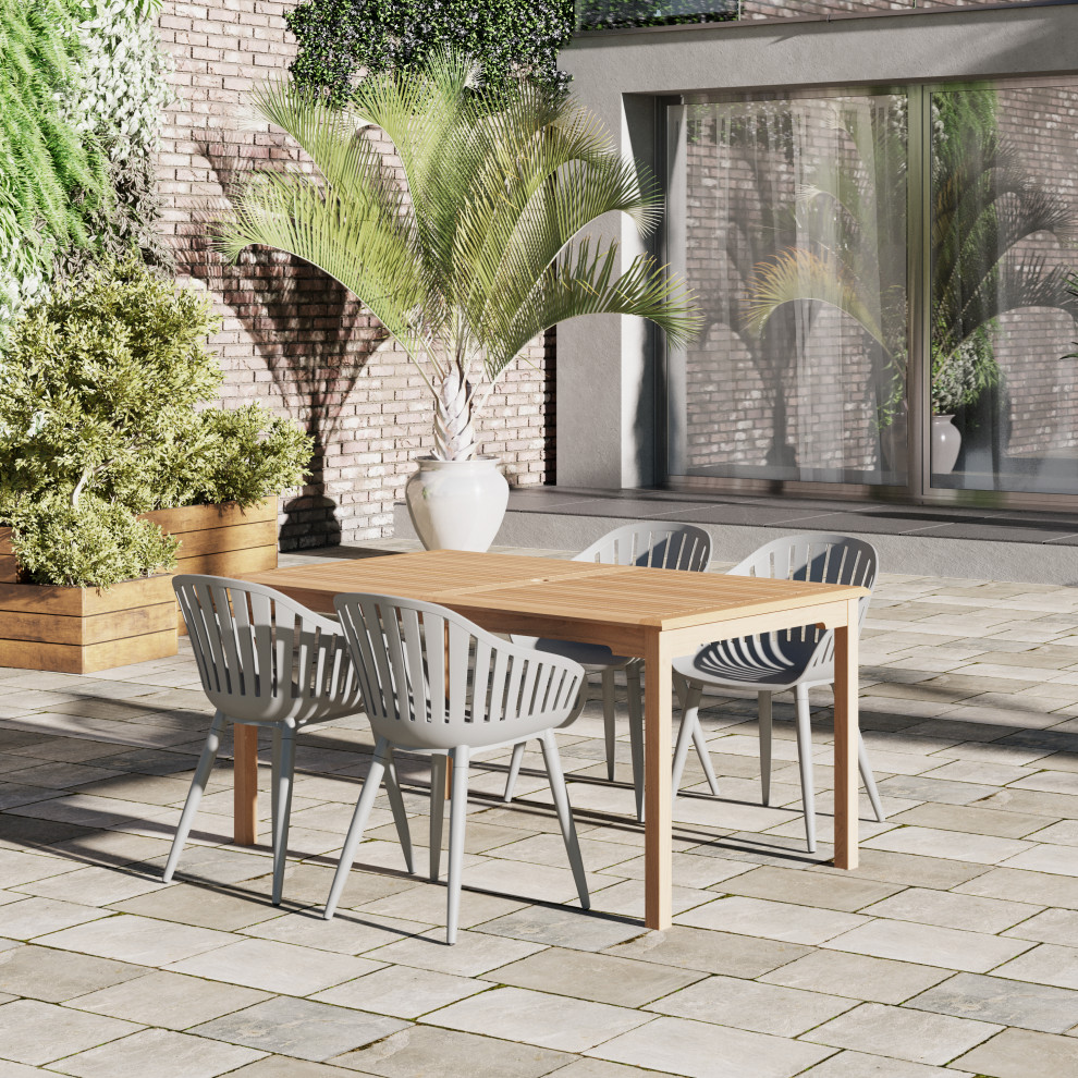 Amazonia Suzuka Teak 5 Piece Outdoor Rectangular Dining Set With Gray Chairs   Midcentury   Outdoor Dining Sets   by Amazonia  Houzz