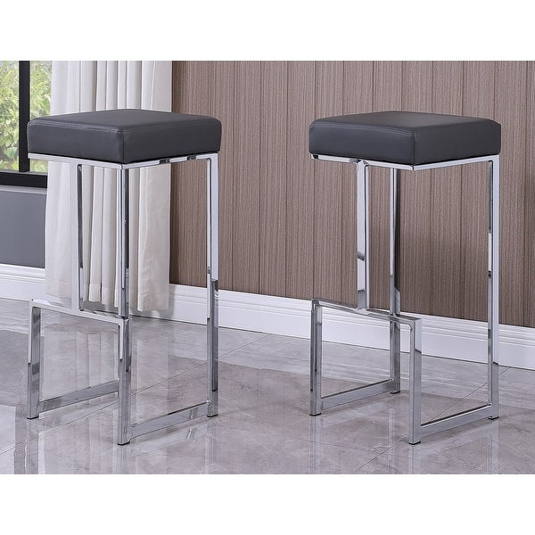 Best Master Furniture Synthetic Leather Silver Bar Stool (Set of 2)