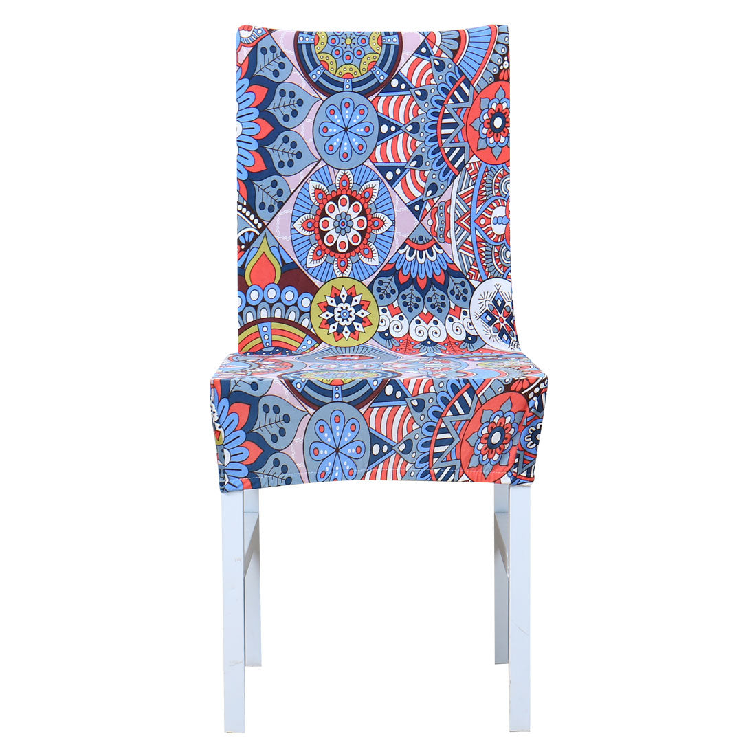 PiccoCasa Polyester Spandex Stretch Floral Dining Chair Cover, Red and Blue, 1Pc