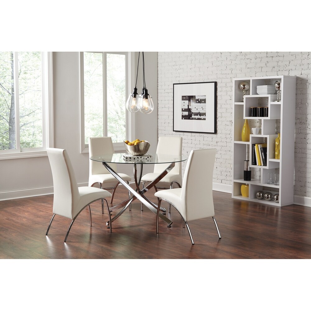 Compson White and Chrome 5 piece Round Dining Set