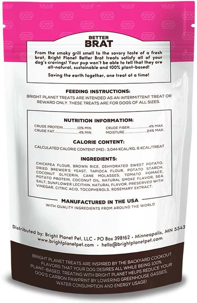 Bright Planet Pet Better Brat Plant-Based Dog Treats， 6-oz bag