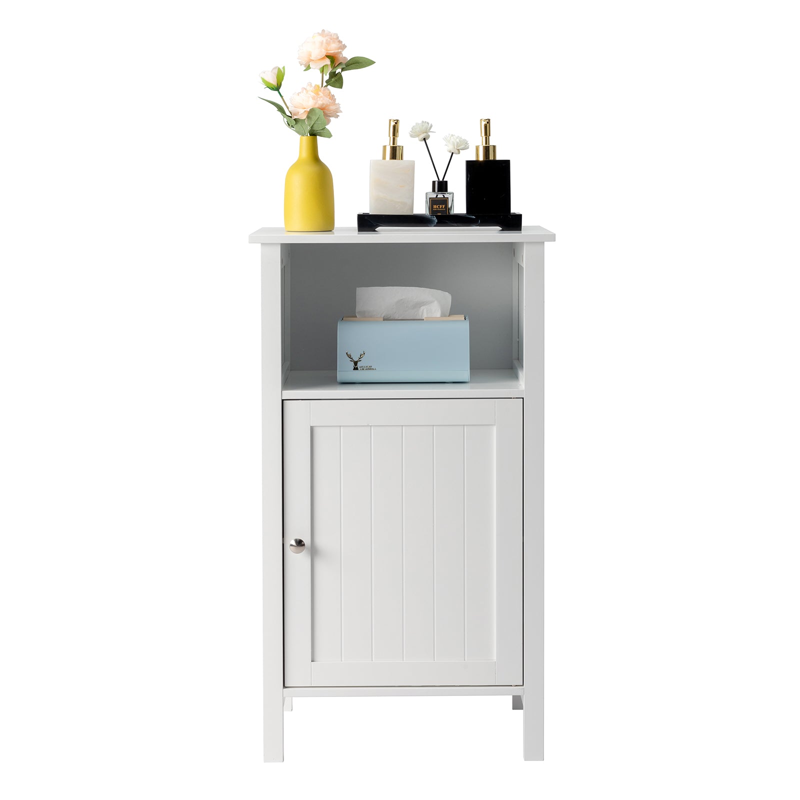 Ktaxon Wooden Bathroom Floor Cabinet, Freestanding Storage Cabinet with Cupboard and Open Shelf for Home, White