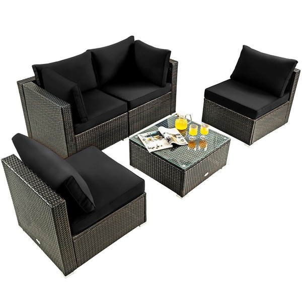 5Pcs Cushioned Patio Rattan Furniture Set