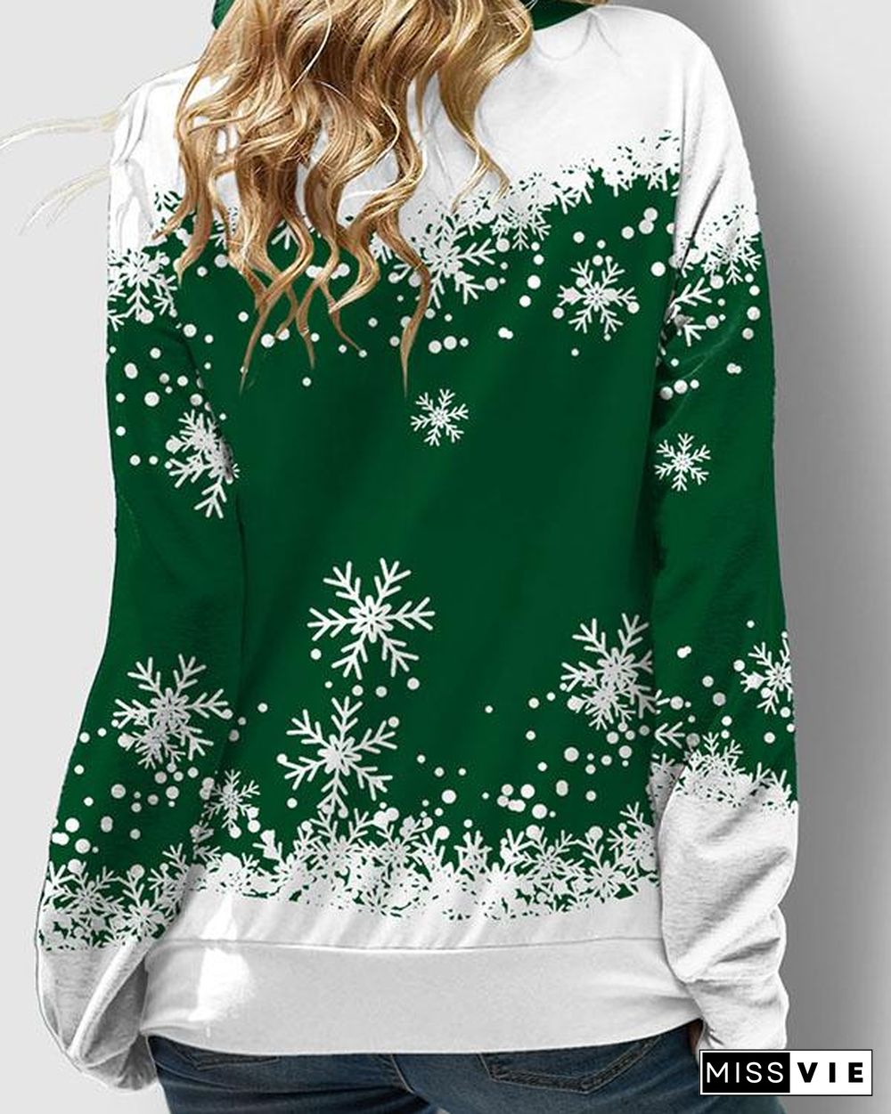 Drawstring Christmas Snowflake Print 4 Colors Sweatshirt