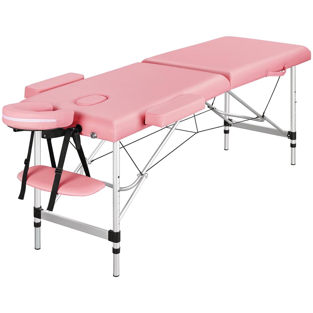 SmileMart 2-Fold Portable Massage Table with Headrest/Armrest/Hand Pallet， Pink