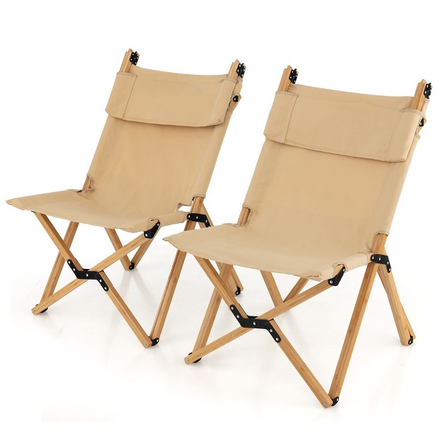 Tangkula 2pcs Outdoor Adjustable Backrest Chair Folding Camping Chair Bamboo W Carrying Bag