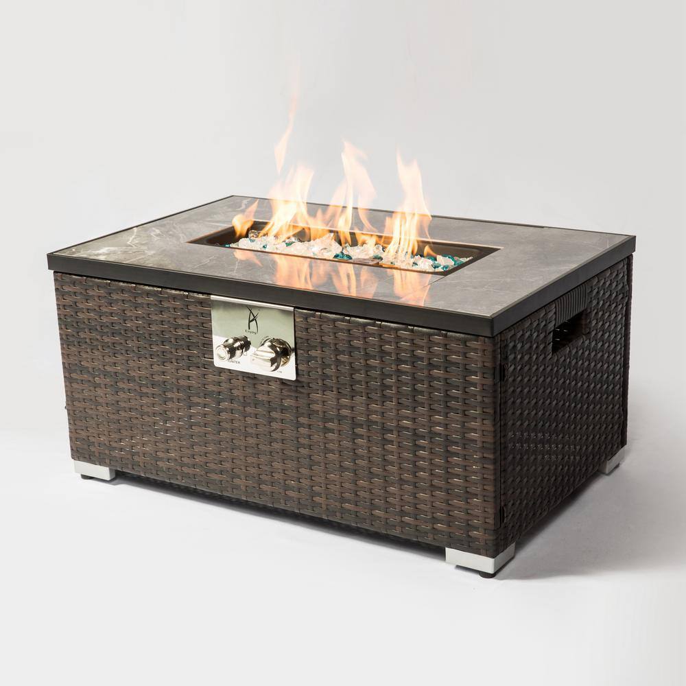 Wateday Outdoor Brown Rectangular Wicker 19 in. Fire Pit Table PF-FI5465