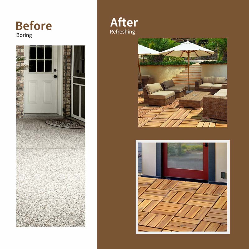 27 Pcs Interlocking Patio Deck Tiles, 12 x 12in Acacia Wood Floor Tiles, 27 sq. Ft Wood Composite Deck Flooring Pavers