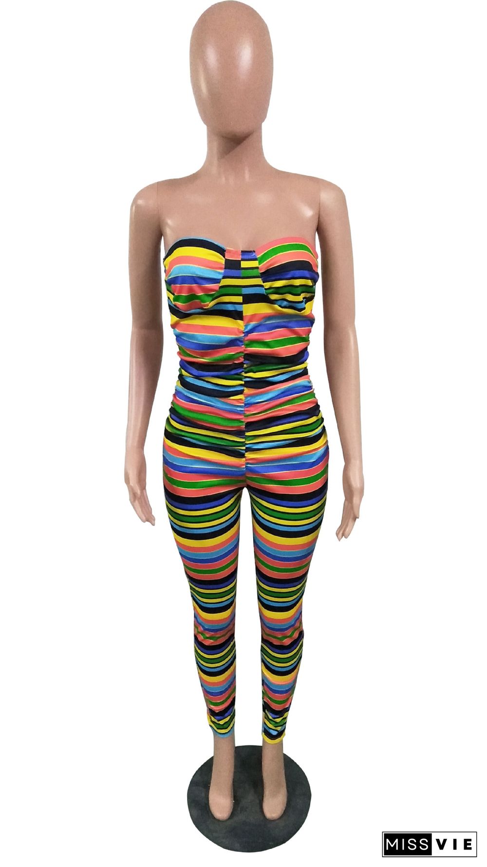 Urban Women's Multi-Color Striped Strapless Jumpsuit