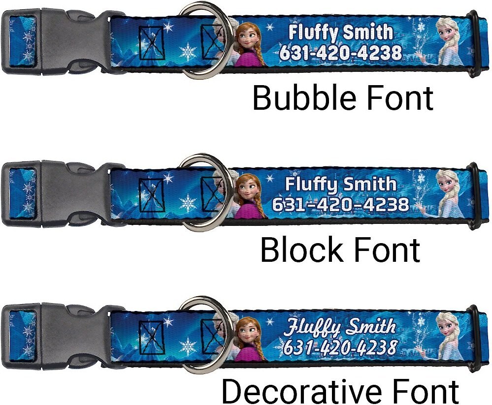 Buckle-Down Disney Frozen Anna and Elsa Poses and Castle and Mountains Polyester Personalized Dog Collar