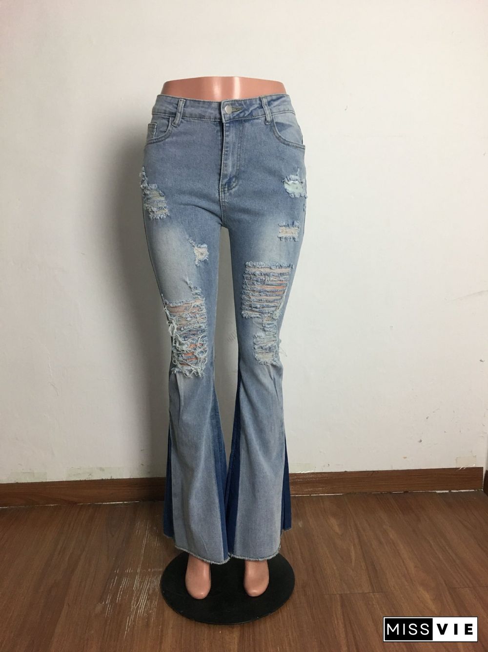 Fashion Casual Ripped Washed Flared Jeans