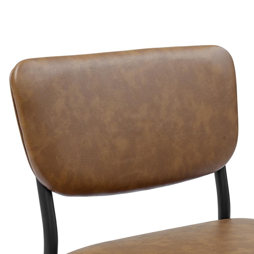 34.50 in. Brown Low Back Metal Bar Stools Dining Chair Counter Stools with Footrest and Faux Leather Seat (Set of 2) HY02010Y