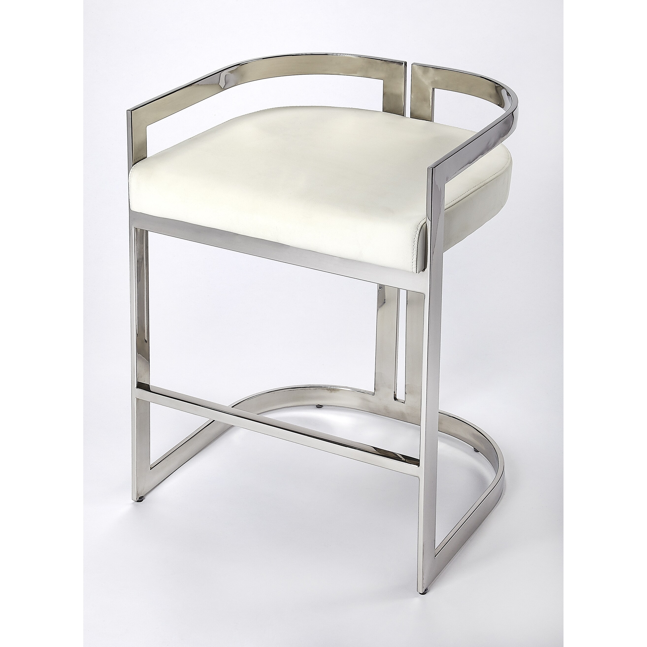 Butler Bravo Silver and White Faux Leather Counter Stool