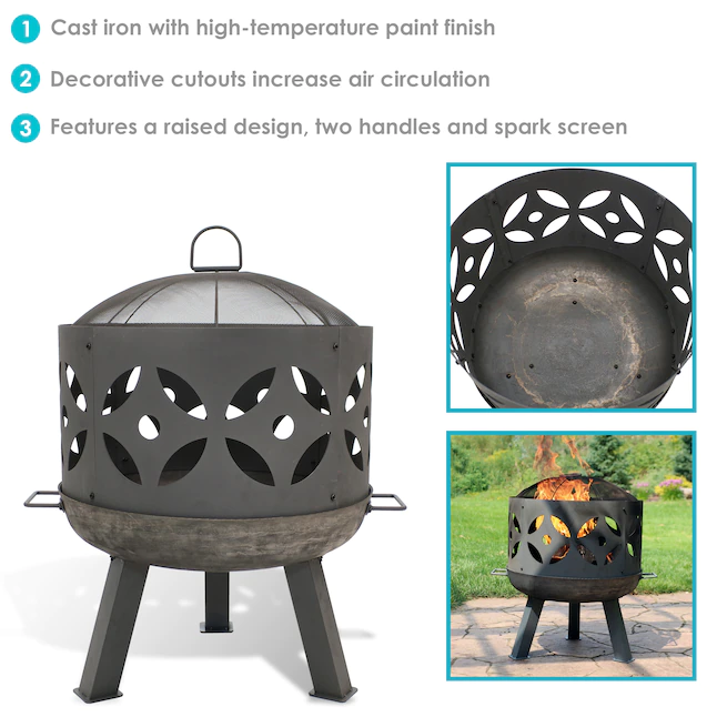 Sunnydaze Decor RCM-LG561N 26.5-in W Gray Cast Iron Wood-Burning Fire Pit