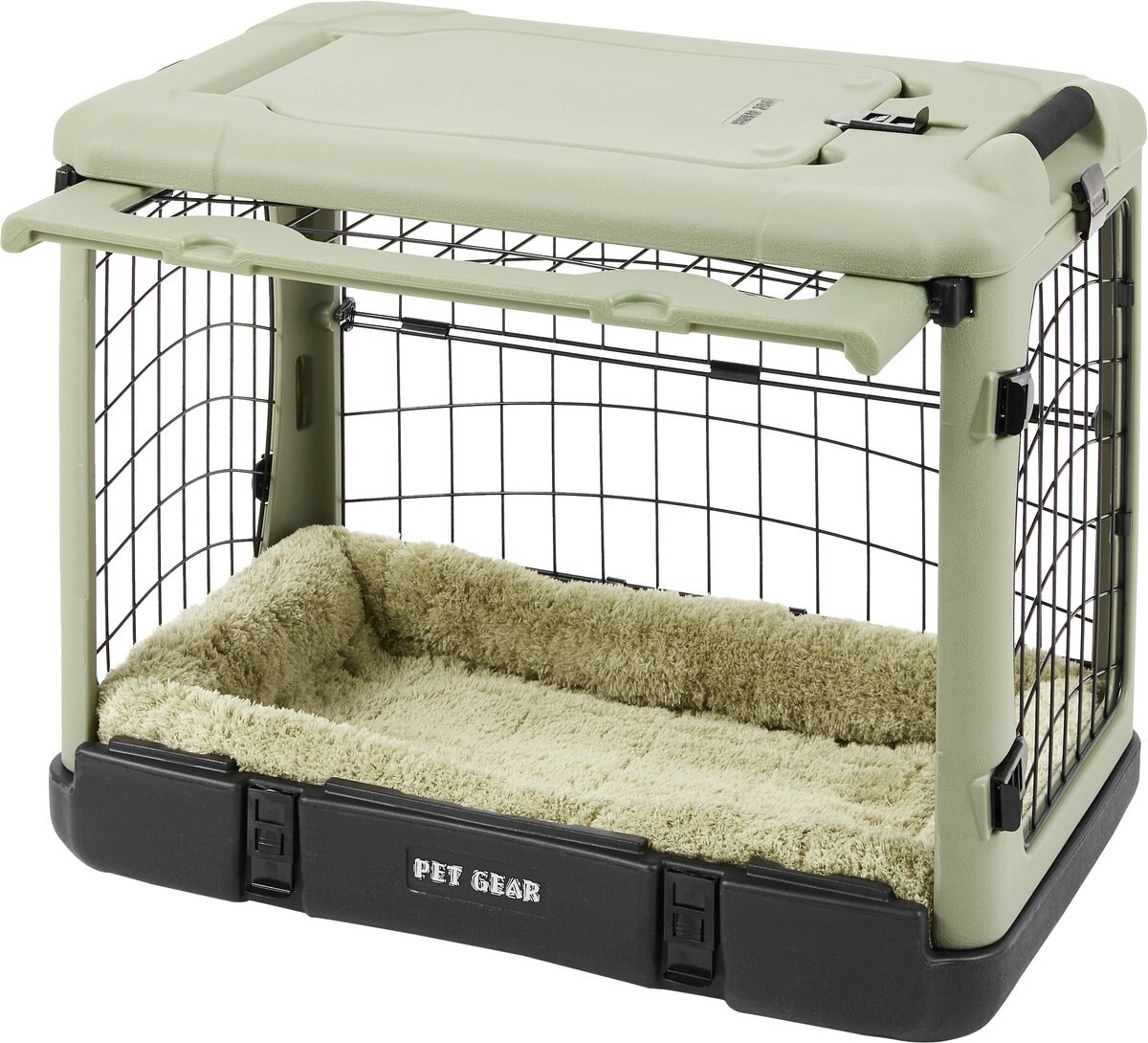 Pet Gear The Other Door Double Door Collapsible Wire Dog Crate and Plush Pad， Sage