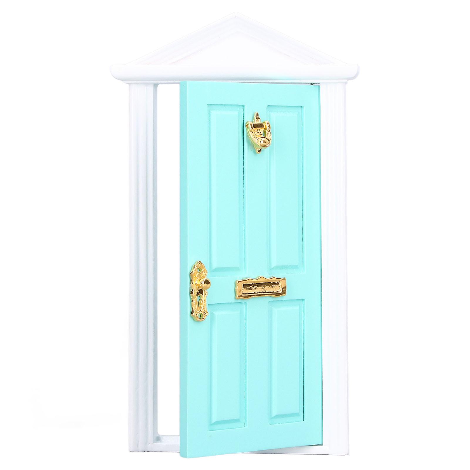 Mini Wooden Door Bright Color Vivid Details Smoother Edge Dollhouse Miniature Fairy Door for 1:12 Doll House GiftsMint Green