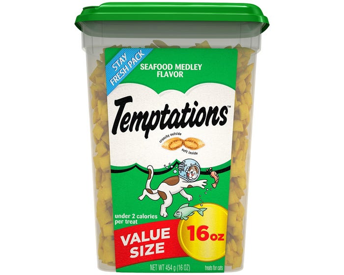 Temptations Seafood Medley Flavor Cat Treats， 16 oz. Tub