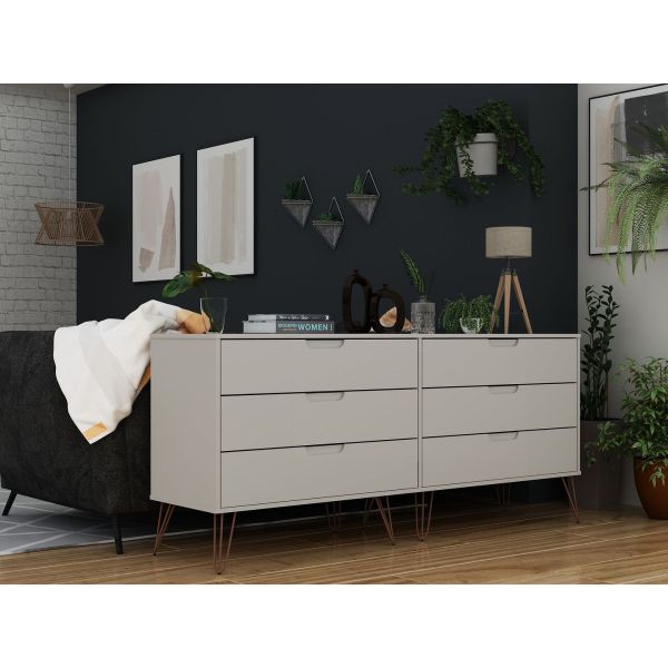 Rockefeller 6-Drawer Double Low Dresser in Off White