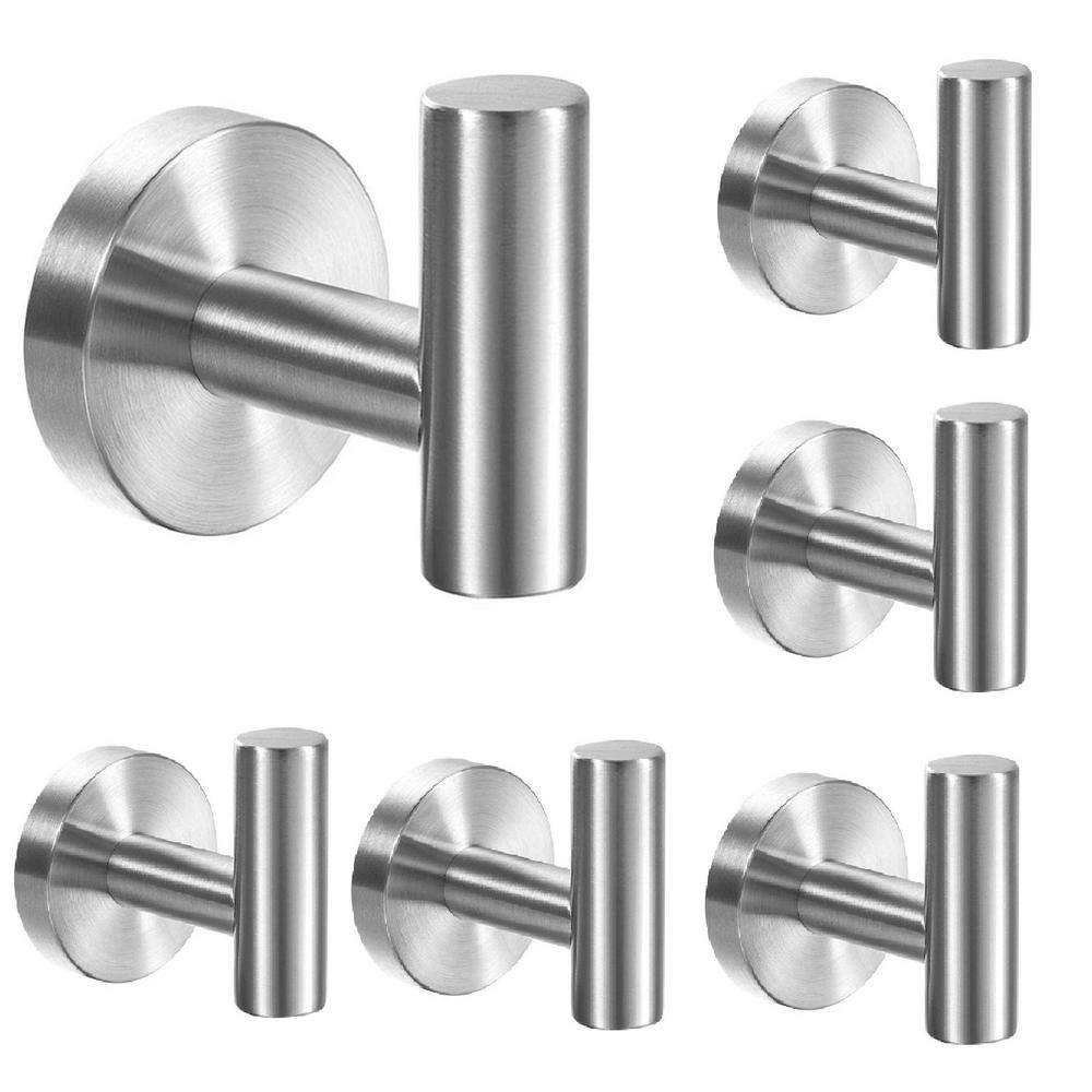 Interbath Round Bathroom Robe Hook and Towel Hook in Brushed Nickel (6-Pack) ITBDTG0006NS