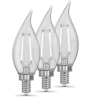 Feit Electric 60-Watt Equivalent BA10 E12 Candelabra Dim White Filament Clear Glass Chandelier LED Light Bulb Daylight 5000K (3-Pack) CFC60950CAWFILHDRP3