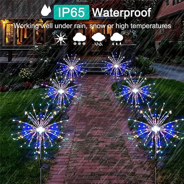 Solar Fireworks Lights 90/120/150/200 LEDS Outdoor DIY Solar Lights Garden Decorative Lights Waterproof Fairy Lights Lawn Lights