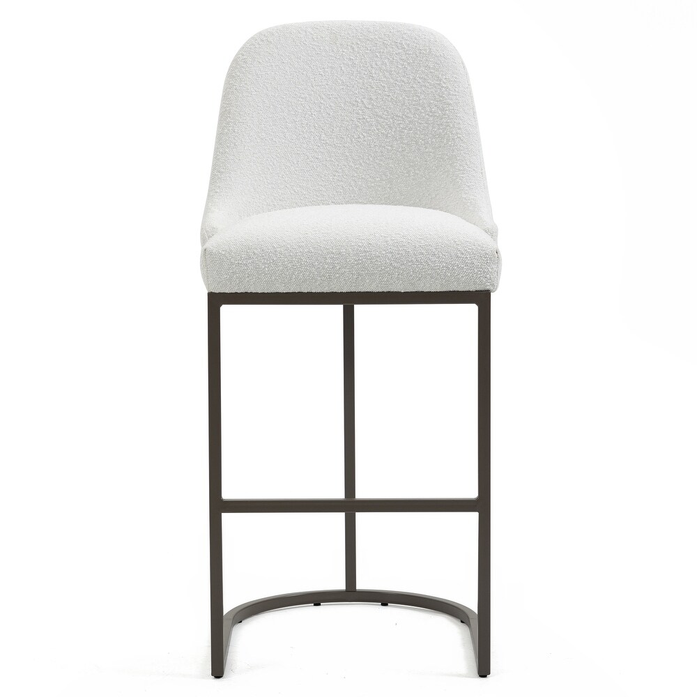 Set of 2 Ayane White Boucle Bar Stool with Iron Legs