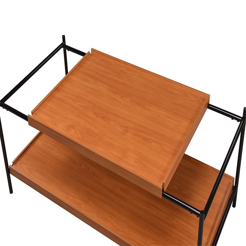 Rectangular Wooden Top Metal Frame Coffee Table， Oak Brown and Black