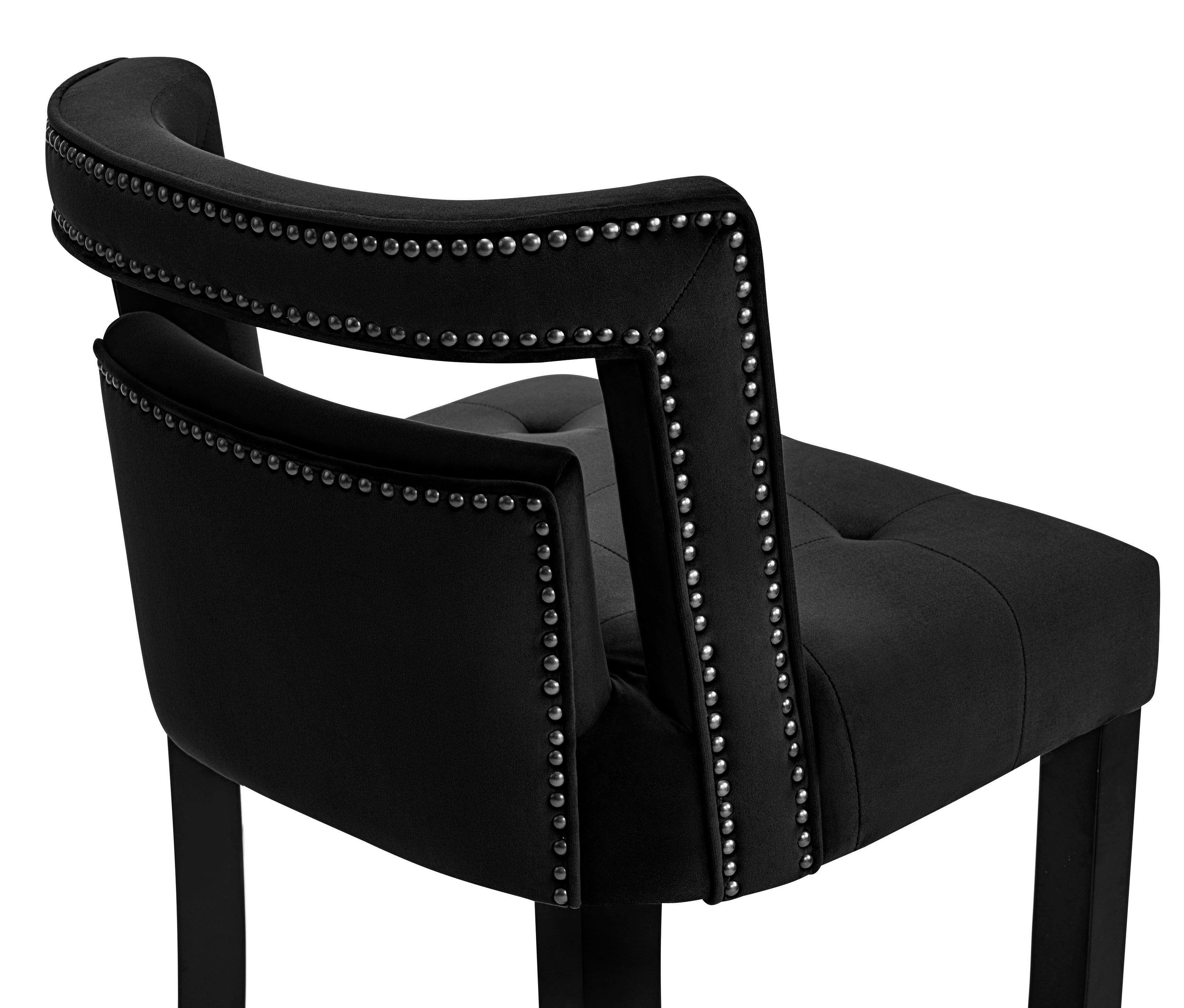 TOV Furniture Hart Black Velvet Upholstered Bar Stool With Silver Tipped Legs