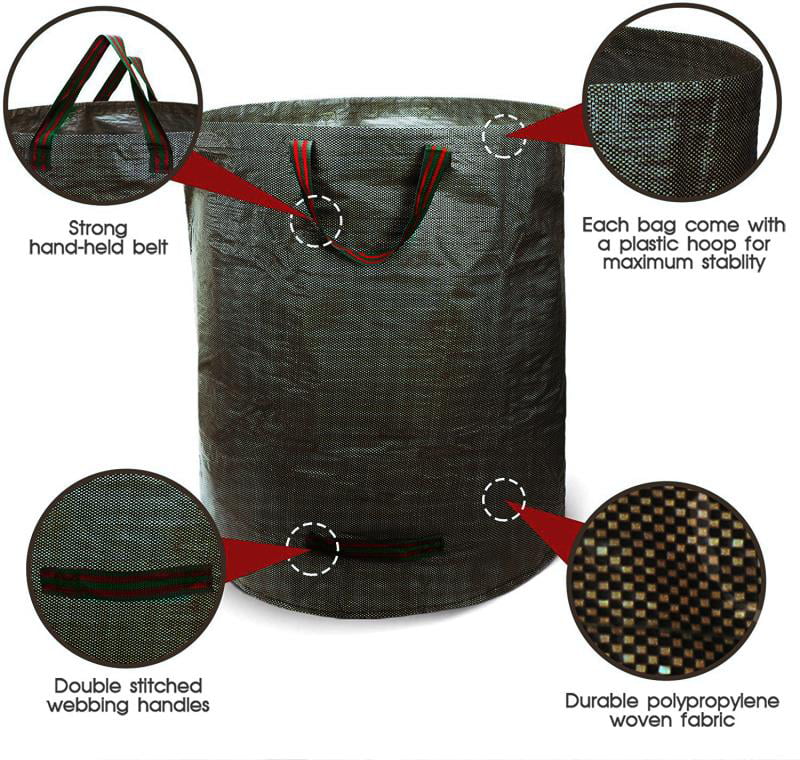 3X 72 Gallon Reusable Waterproof Portable Duty Garden Waste Bag Refuse Sack Leaves Grass Bin, Black