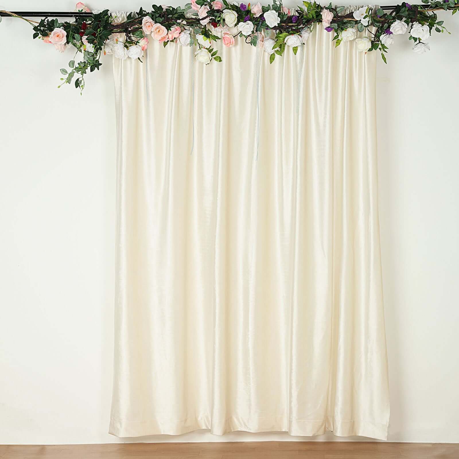 Ivory Premium Smooth Velvet Backdrop Drape Curtain, Privacy Photo Booth Event Divider Panel with Rod Pocket - 8ftx8ft