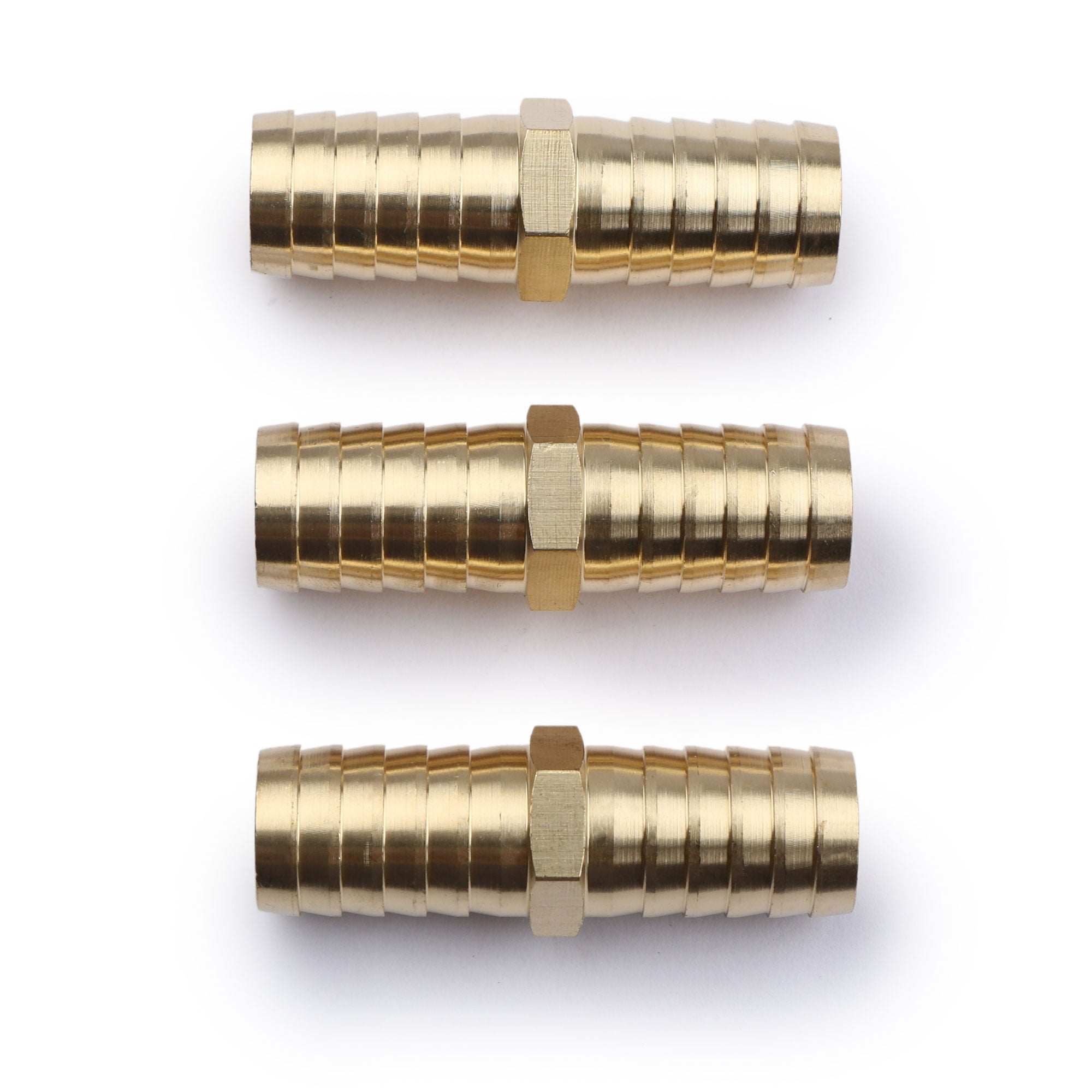 U.S. Solid Brass Hose Barbed Splicer， 3 pcs Round Equal Hose Joint， Brass Hose Fitting Connector， With 6 Clamps， 5/8