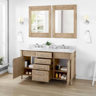 Home Decorators Collection Aberdeen 60 in. x 22 in. D x 34.5 in. H Bath Vanity in Antique Oak with White Carrara Marble Top Aberdeen 60AO