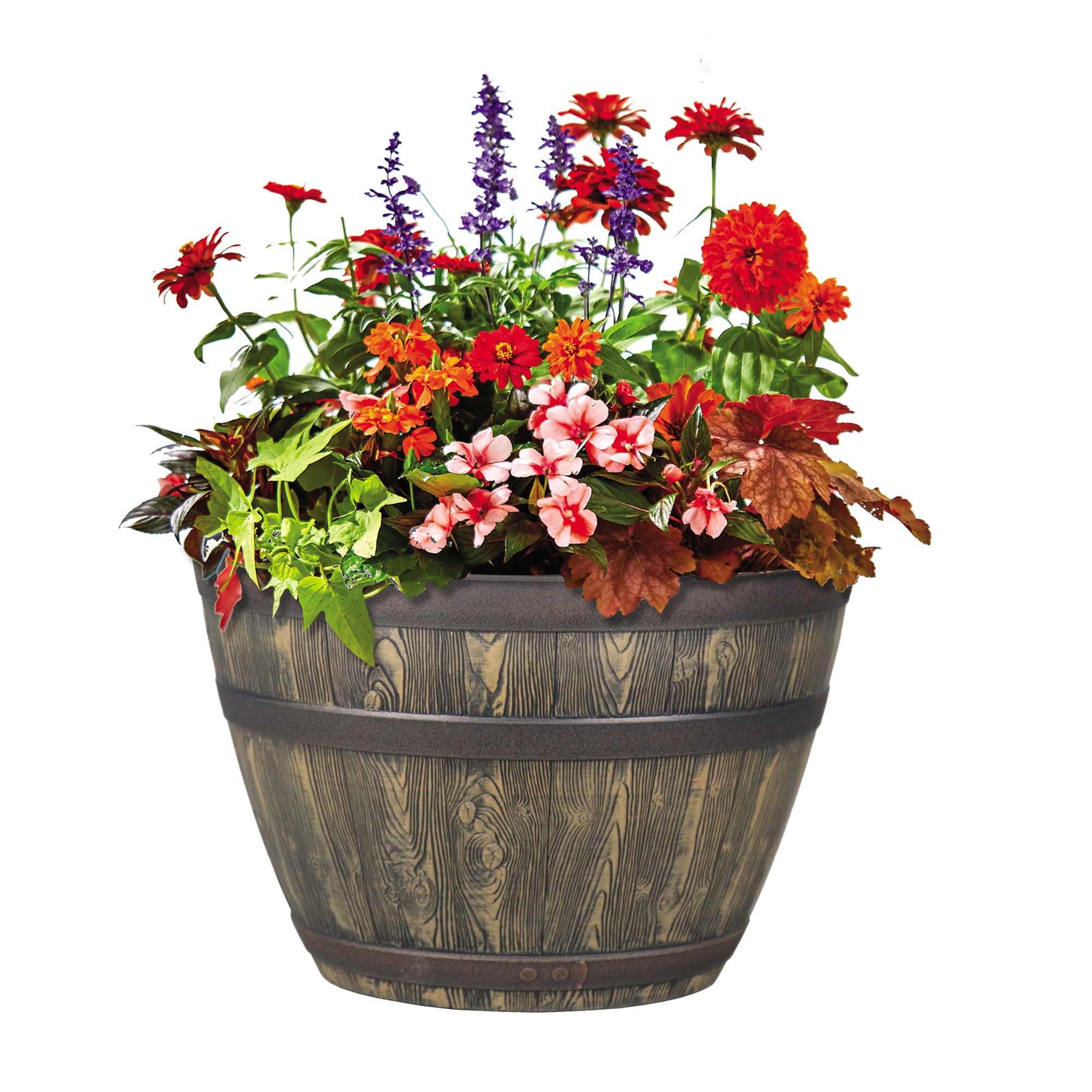 Better Homes & Gardens Whiskey Barrel  Brown Color Resin Planter, 15.8in x 10.3in