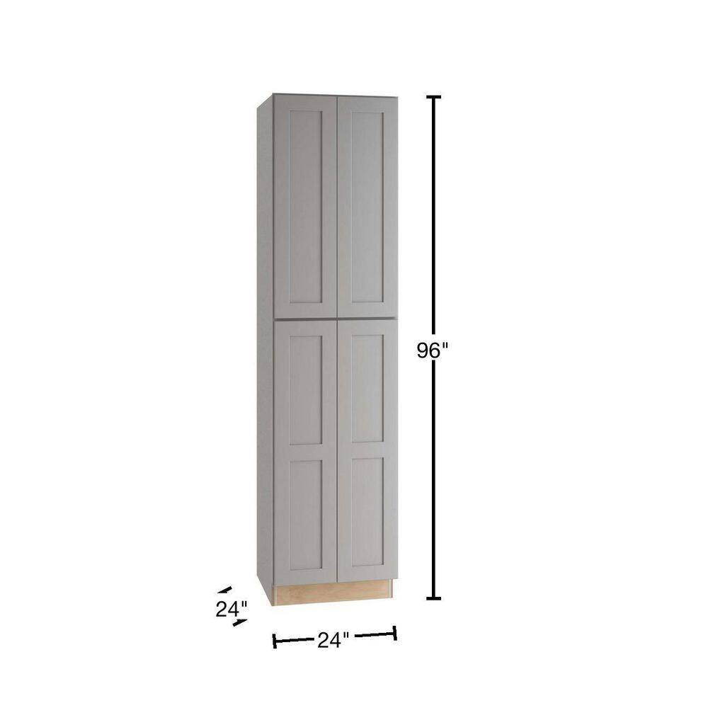 Home Decorators Collection Tremont Assembled 24x96x24 in. Plywood Shaker Utility Kitchen Cabinet Soft Close 4 rollouts in Painted Pearl Gray U242496-4T-TPG