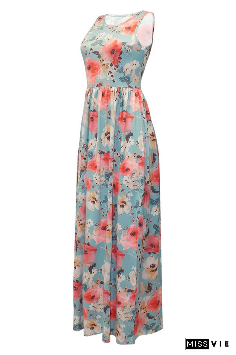 Sleeveless Ruffle Floral Print Maxi Dress