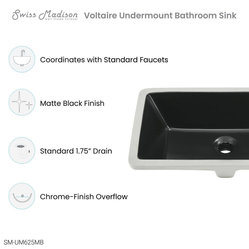 Swiss Madison Voltaire 21 in. Rectangle Undermount Bathroom Sink in Matte Black SM-UM625MB