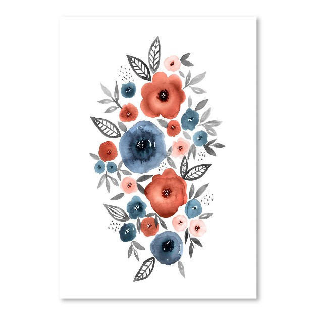 Americanflat Botanical Minimalist Floral Watercolor Navy Rust By Lisa Nohren Poster