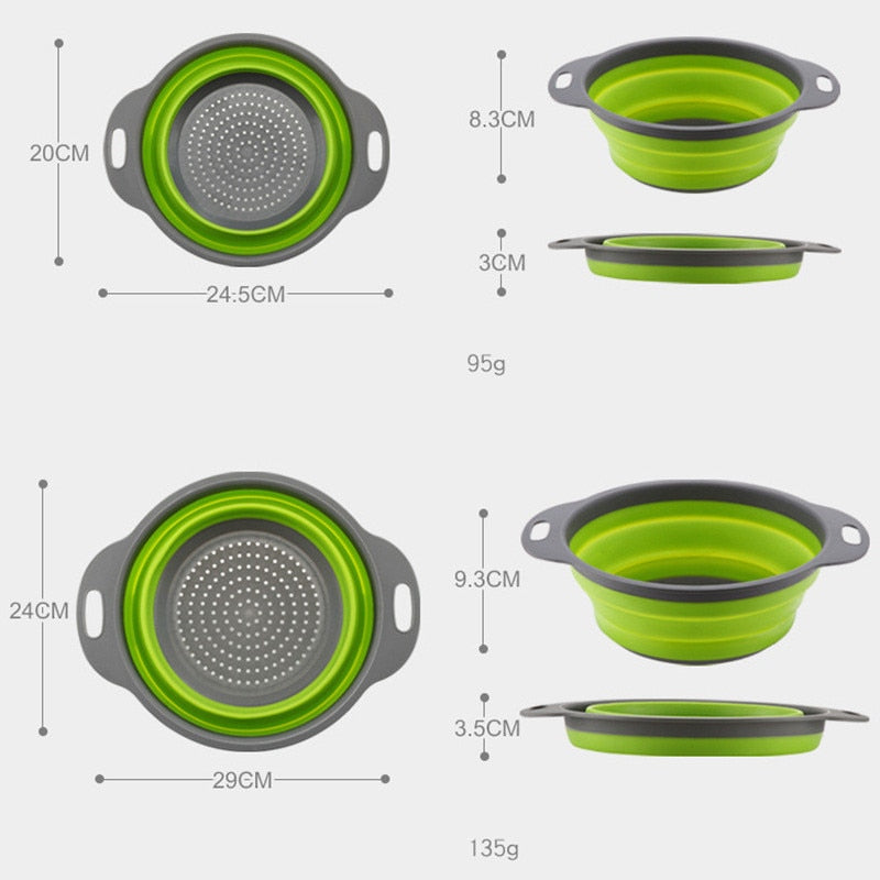 Collapsible Silicone Colander Strainer,Kitchen&Home Drain Basket,Foldable Fruit Vegetable Washing Filter Basin,