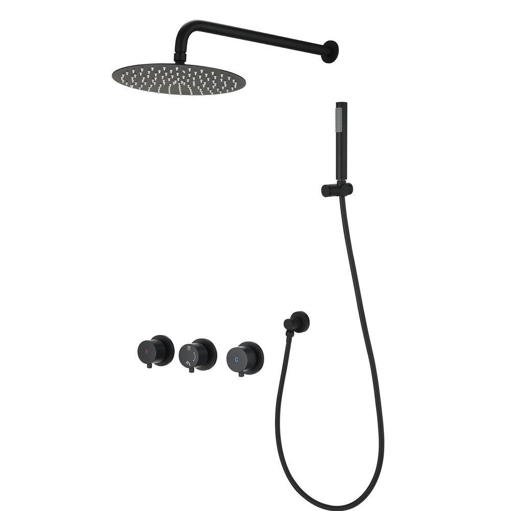 YASINU 1-Spray Round Wall Bar Shower Kit with Hand Shower in Matte Black YNAE749-10MB